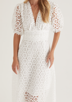 Jahra Lace Midi Dress - Off White  GEMMACHIC