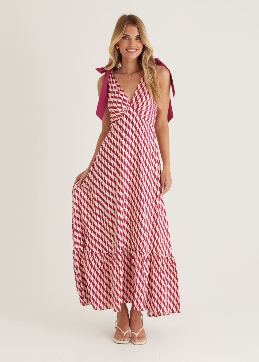Havannah Tie Midi Dress - Magenta Wave  GEMMACHIC