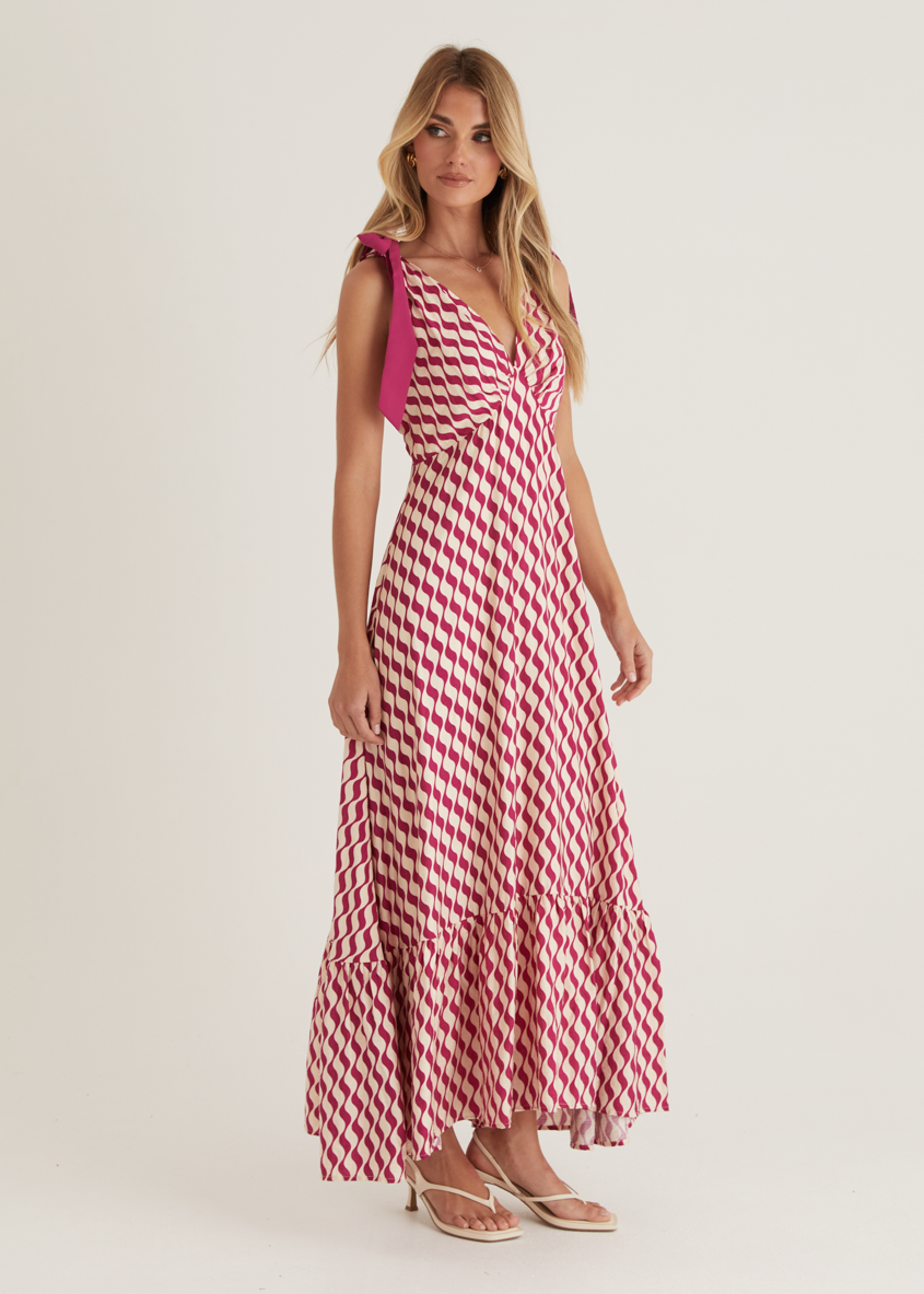 Havannah Tie Midi Dress - Magenta Wave  GEMMACHIC