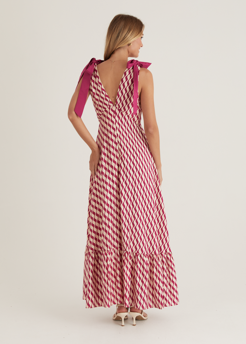 Havannah Tie Midi Dress - Magenta Wave  GEMMACHIC