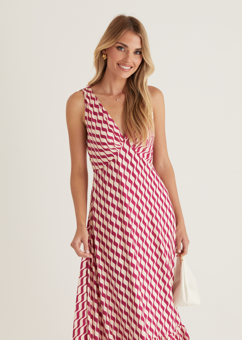 Havannah Tie Midi Dress - Magenta Wave  GEMMACHIC
