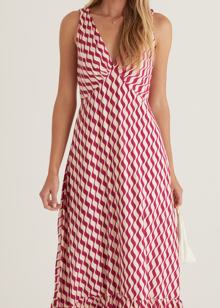 Havannah Tie Midi Dress - Magenta Wave  GEMMACHIC