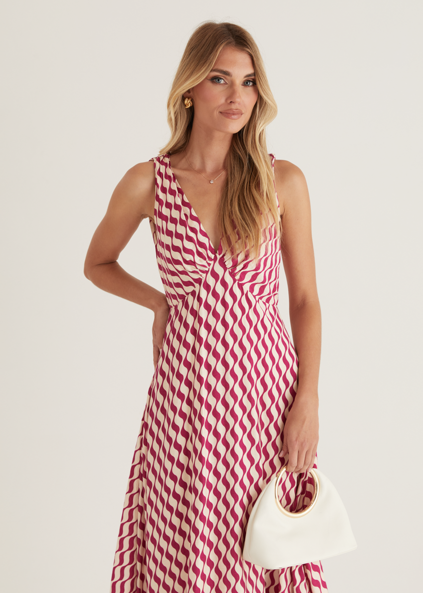 Havannah Tie Midi Dress - Magenta Wave  GEMMACHIC