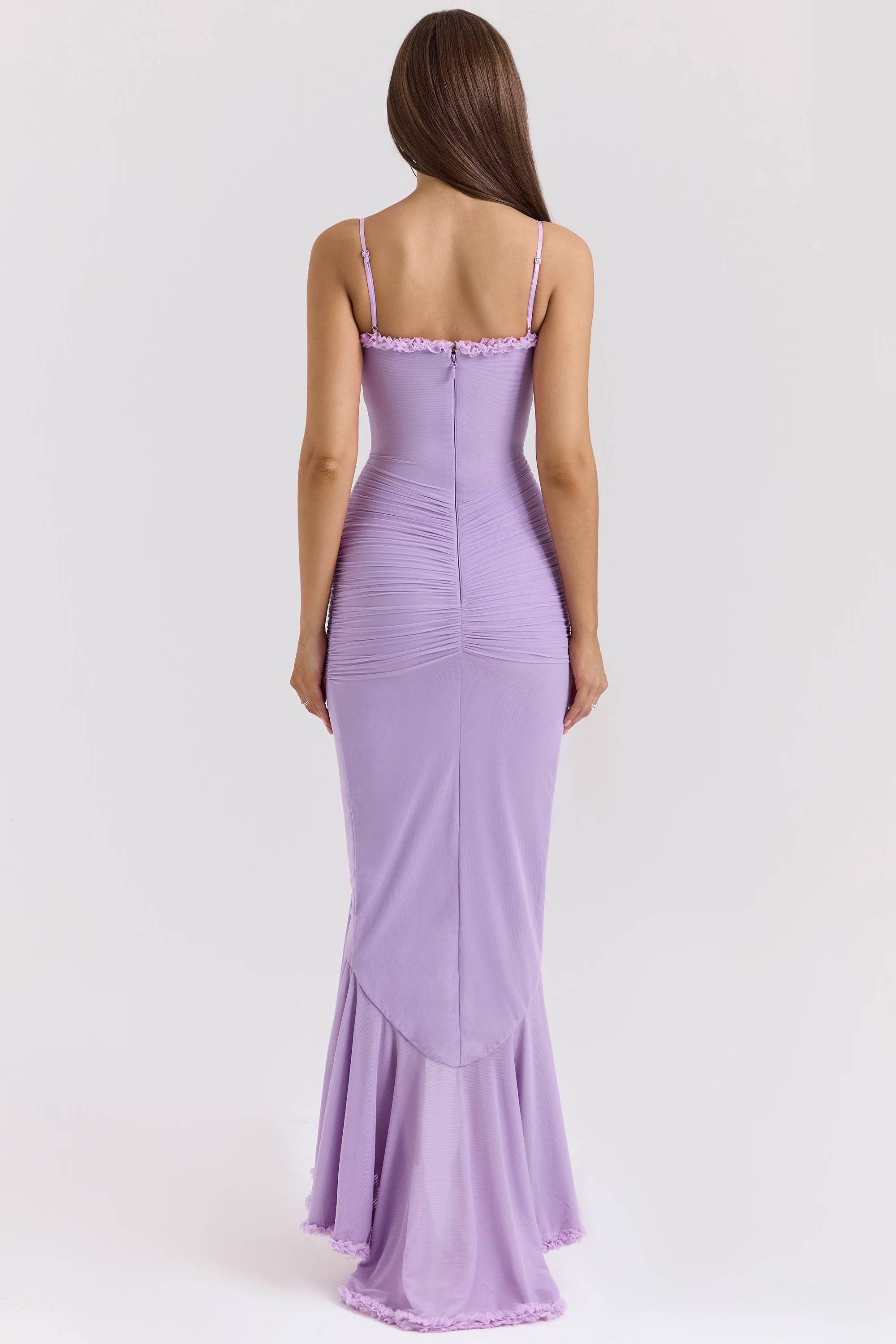 Gabbi Mesh Ruffled Front Gown Maxi Dress  Gemma Chic