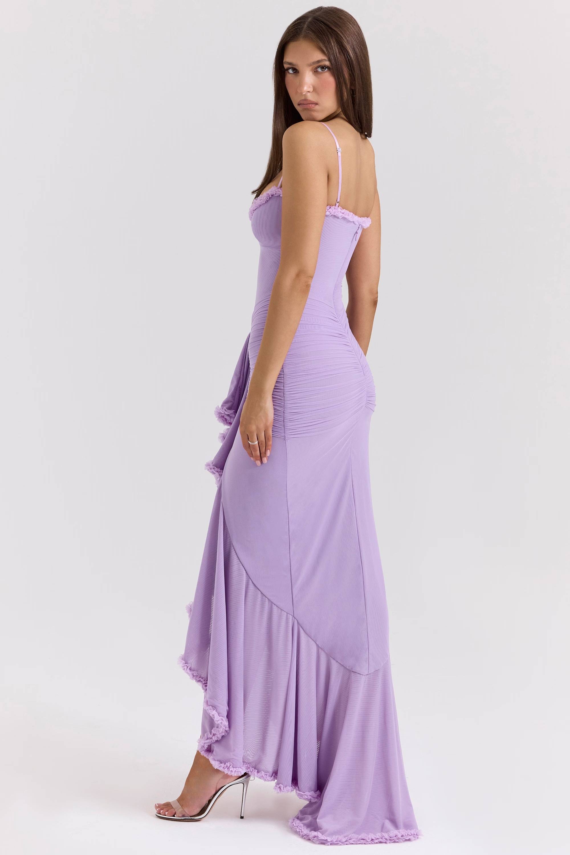 Gabbi Mesh Ruffled Front Gown Maxi Dress  Gemma Chic