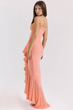 Gabbi Mesh Ruffled Front Gown Maxi Dress  Gemma Chic