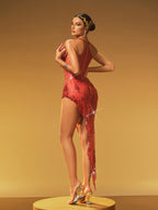 Haelin Spaghetti Rhinestone Split Midi Dress In Red  GEMMACHIC