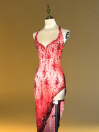 Haelin Spaghetti Rhinestone Split Midi Dress In Red  GEMMACHIC