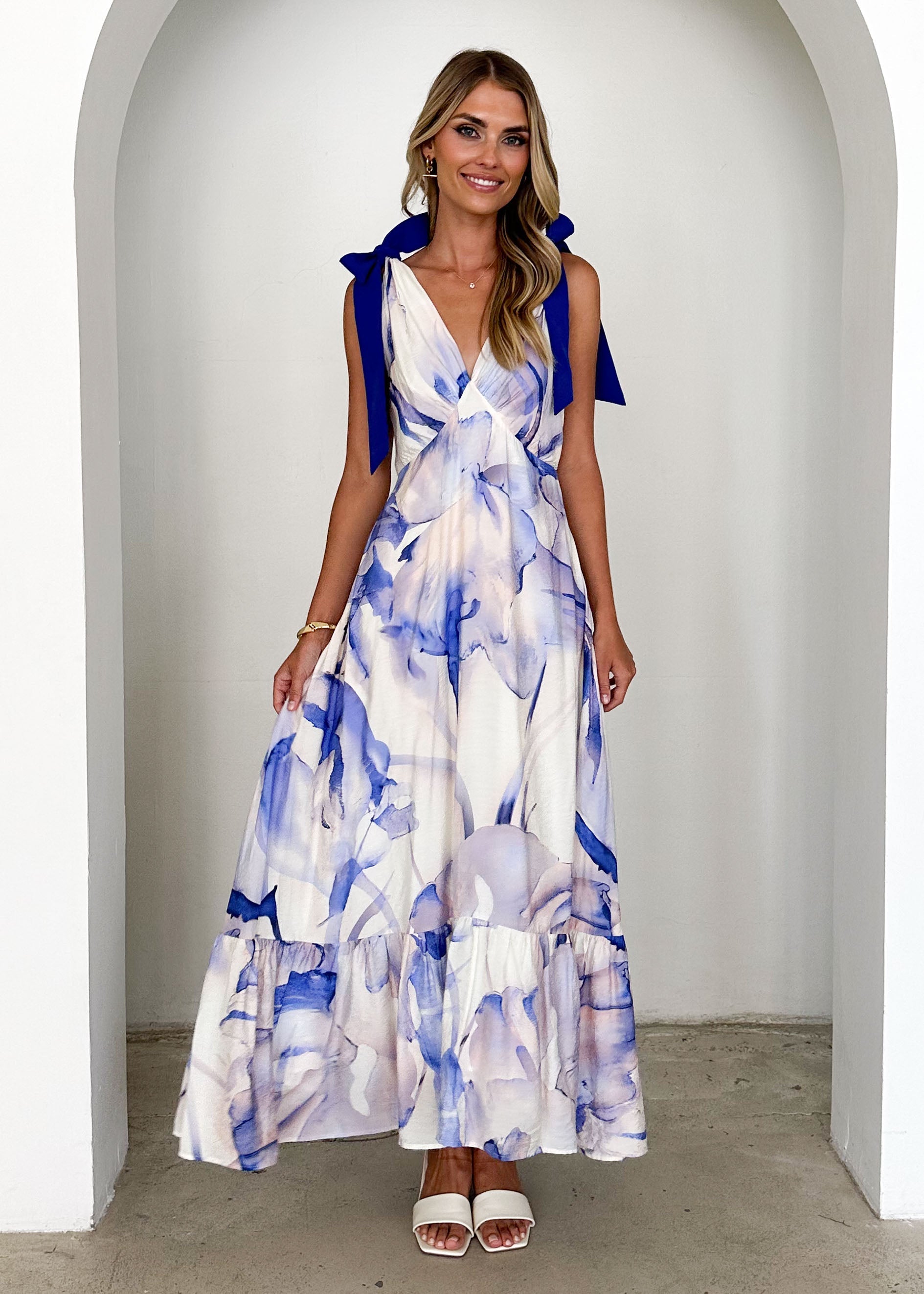 Havannah Tie Midi Dress - Lapis Flame  GEMMACHIC