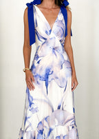 Havannah Tie Midi Dress - Lapis Flame  GEMMACHIC