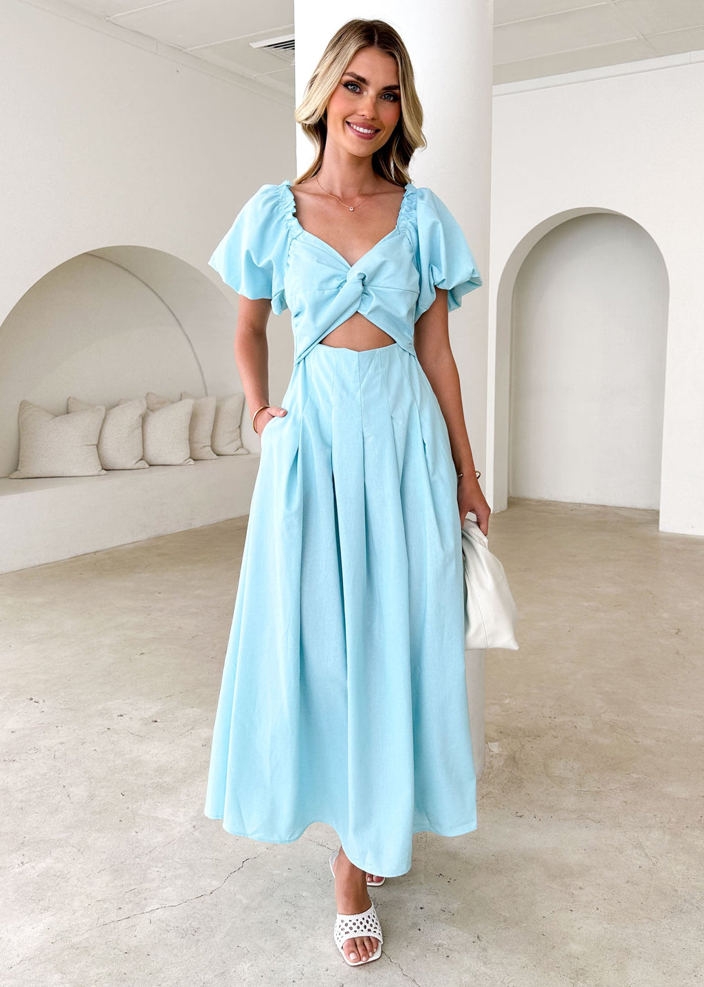 Larttie Off Shoulder Midi Dress - Powder Blue  GEMMACHIC