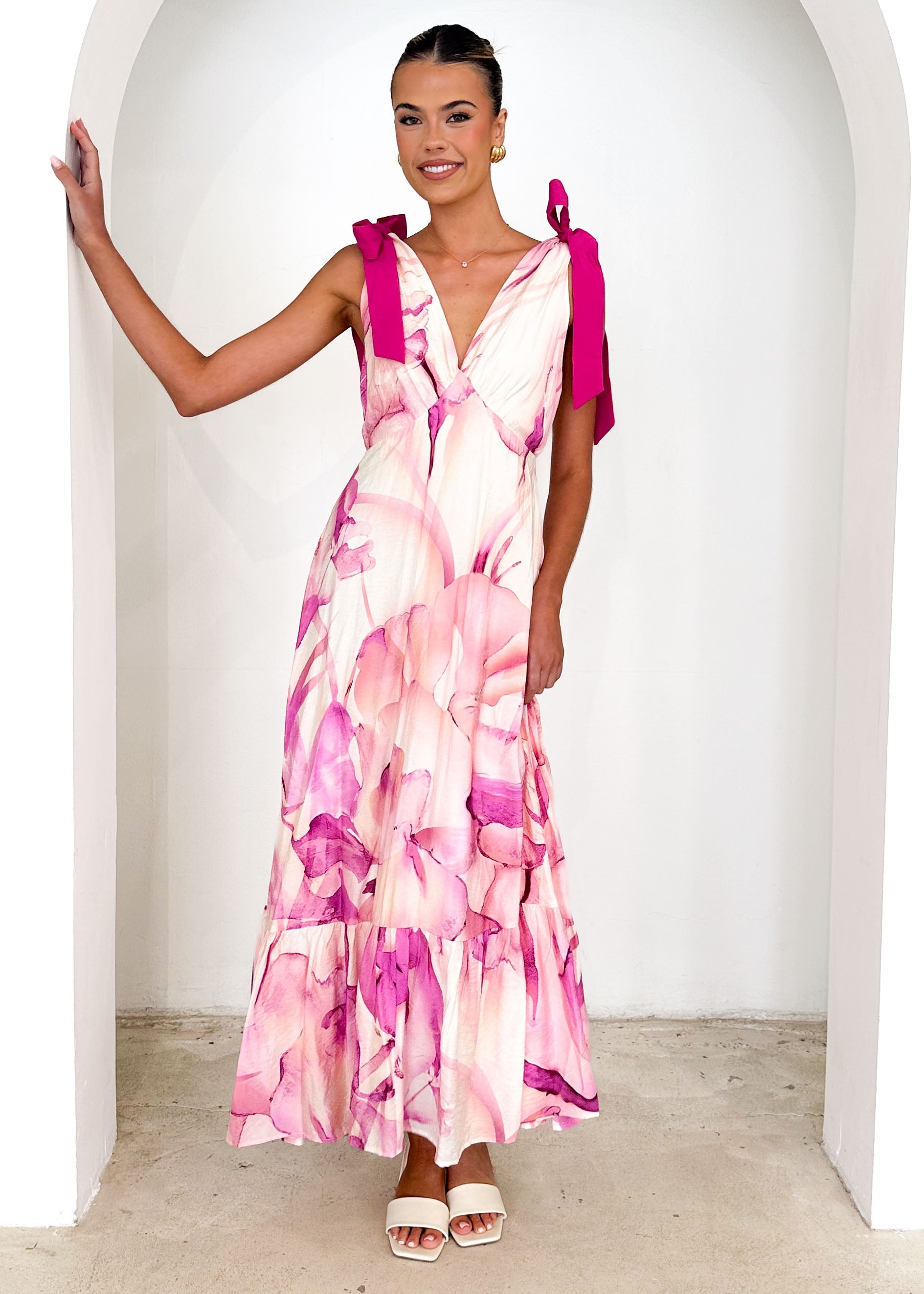 Havannah Tie Midi Dress - Fuchsia Flame  GEMMACHIC