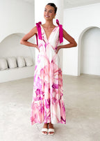 Havannah Tie Midi Dress - Fuchsia Flame  GEMMACHIC