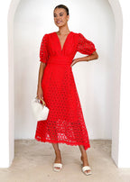 Jahra Lace Midi Dress - Red  GEMMACHIC