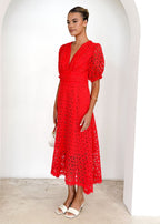 Jahra Lace Midi Dress - Red  GEMMACHIC