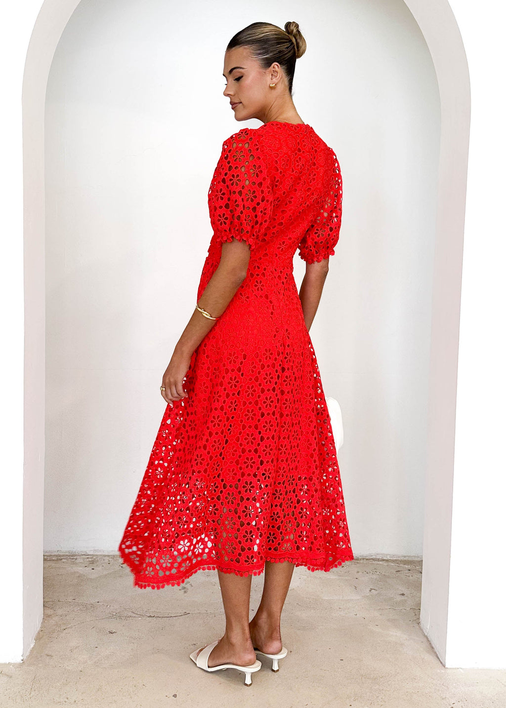 Jahra Lace Midi Dress - Red  GEMMACHIC