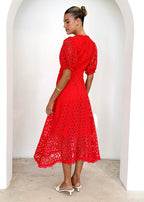 Jahra Lace Midi Dress - Red  GEMMACHIC