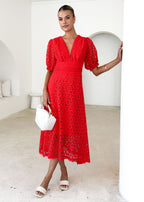 Jahra Lace Midi Dress - Red  GEMMACHIC
