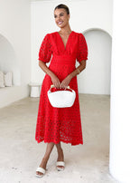 Jahra Lace Midi Dress - Red  GEMMACHIC