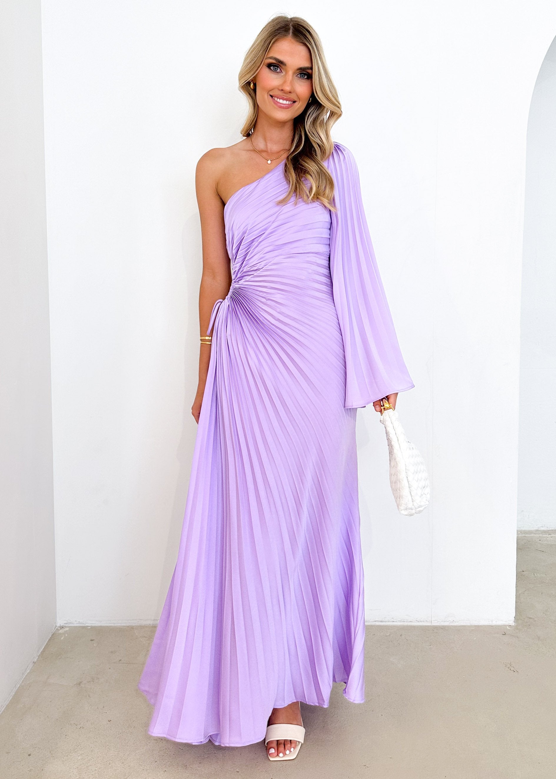 Amore One Shoulder Midi Dress - Lilac  GEMMACHIC