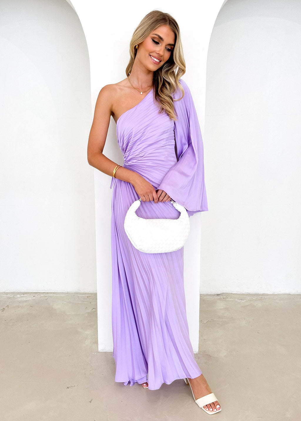 Amore One Shoulder Midi Dress - Lilac  GEMMACHIC