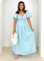 Larttie Off Shoulder Midi Dress - Powder Blue  GEMMACHIC