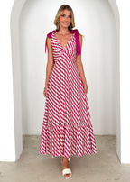 Havannah Tie Midi Dress - Magenta Wave  GEMMACHIC