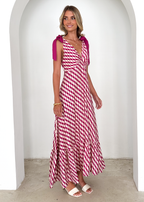 Havannah Tie Midi Dress - Magenta Wave  GEMMACHIC