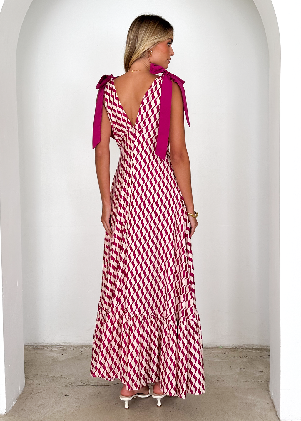 Havannah Tie Midi Dress - Magenta Wave  GEMMACHIC