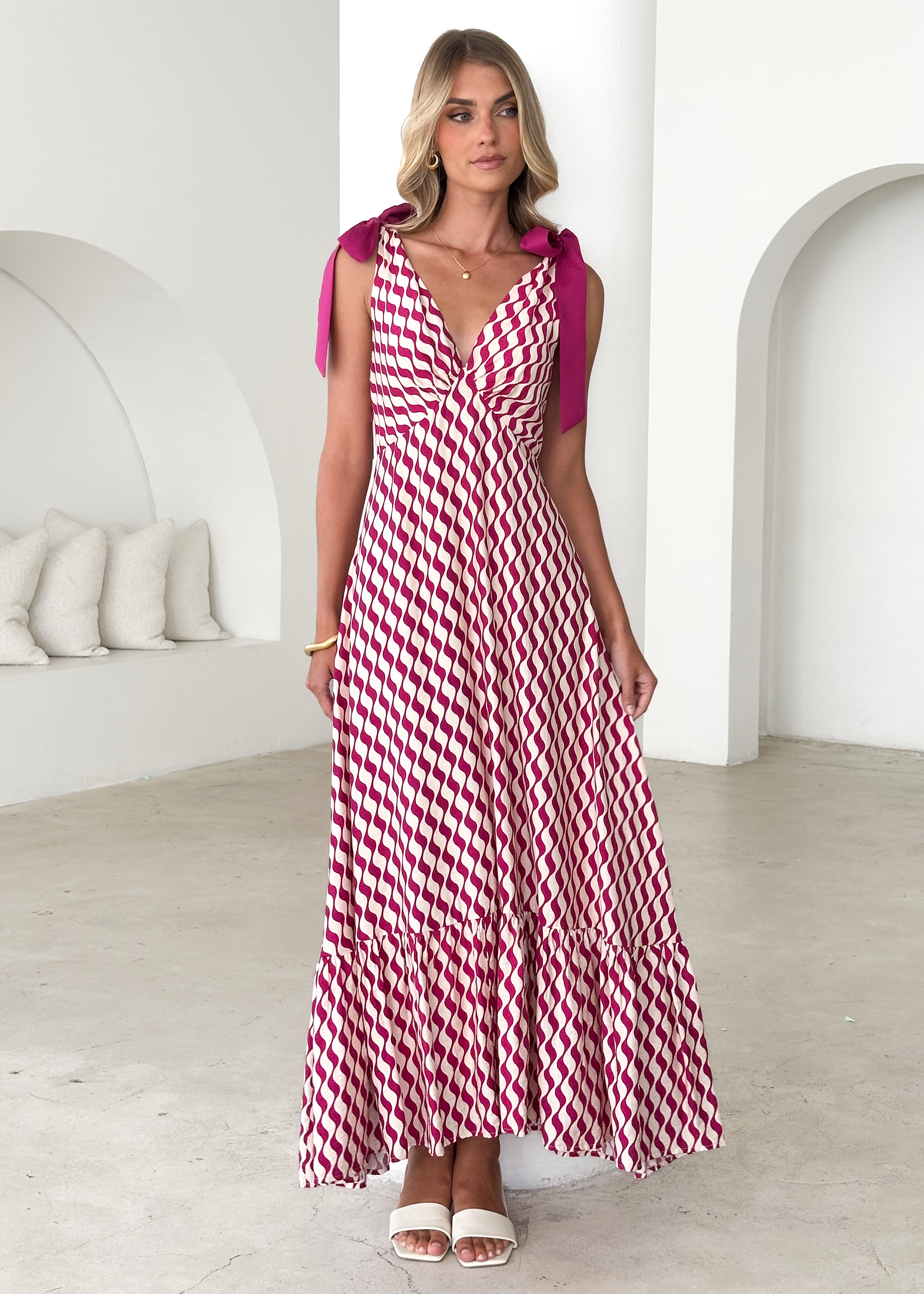Havannah Tie Midi Dress - Magenta Wave  GEMMACHIC
