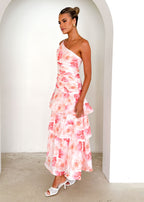 Aspra One Shoulder Midi Dress - Peach Watercolour  GEMMACHIC