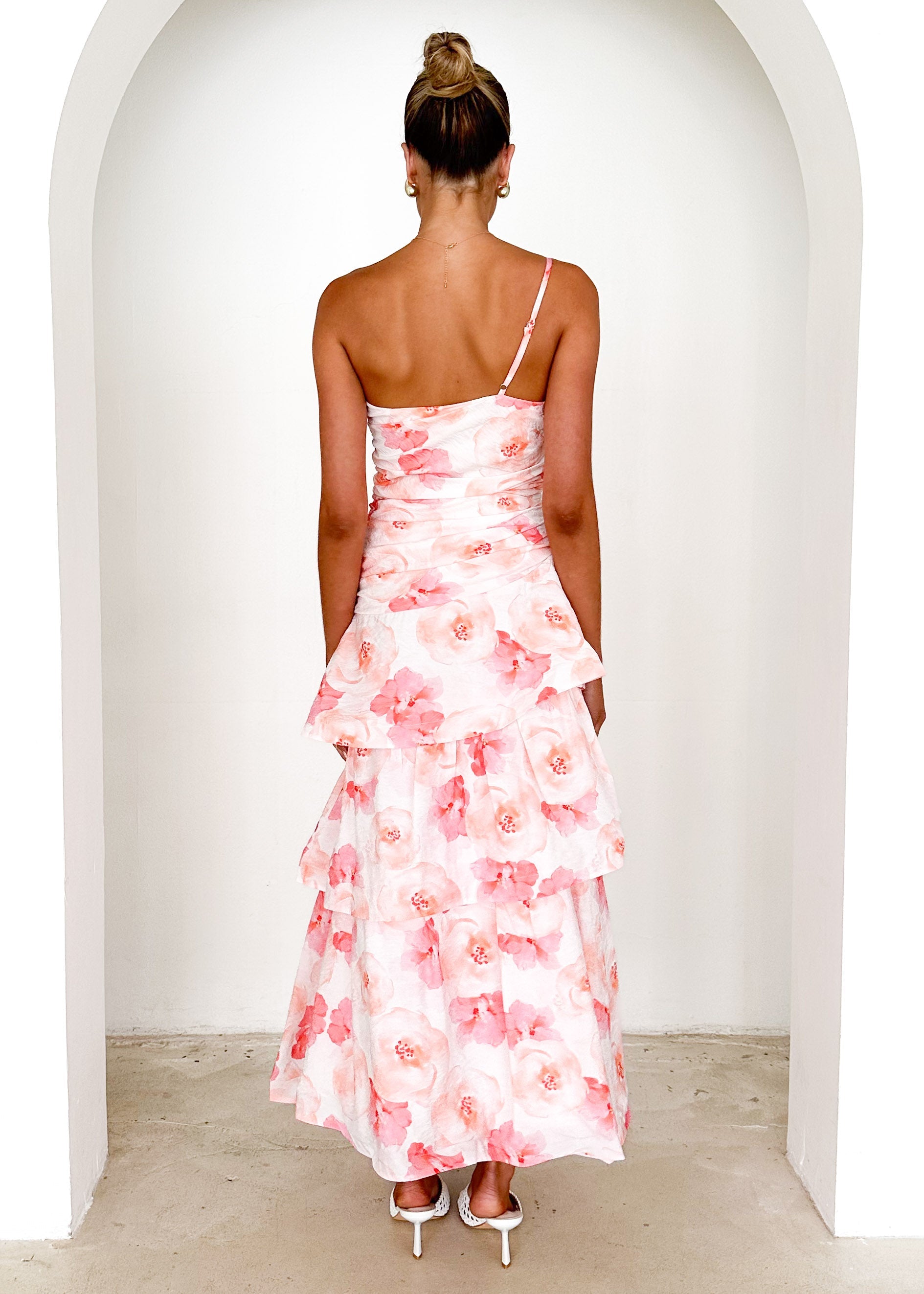 Aspra One Shoulder Midi Dress - Peach Watercolour  GEMMACHIC
