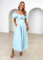Larttie Off Shoulder Midi Dress - Powder Blue  GEMMACHIC