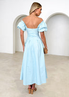 Larttie Off Shoulder Midi Dress - Powder Blue  GEMMACHIC