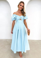Larttie Off Shoulder Midi Dress - Powder Blue  GEMMACHIC