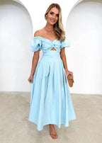 Larttie Off Shoulder Midi Dress - Powder Blue  GEMMACHIC