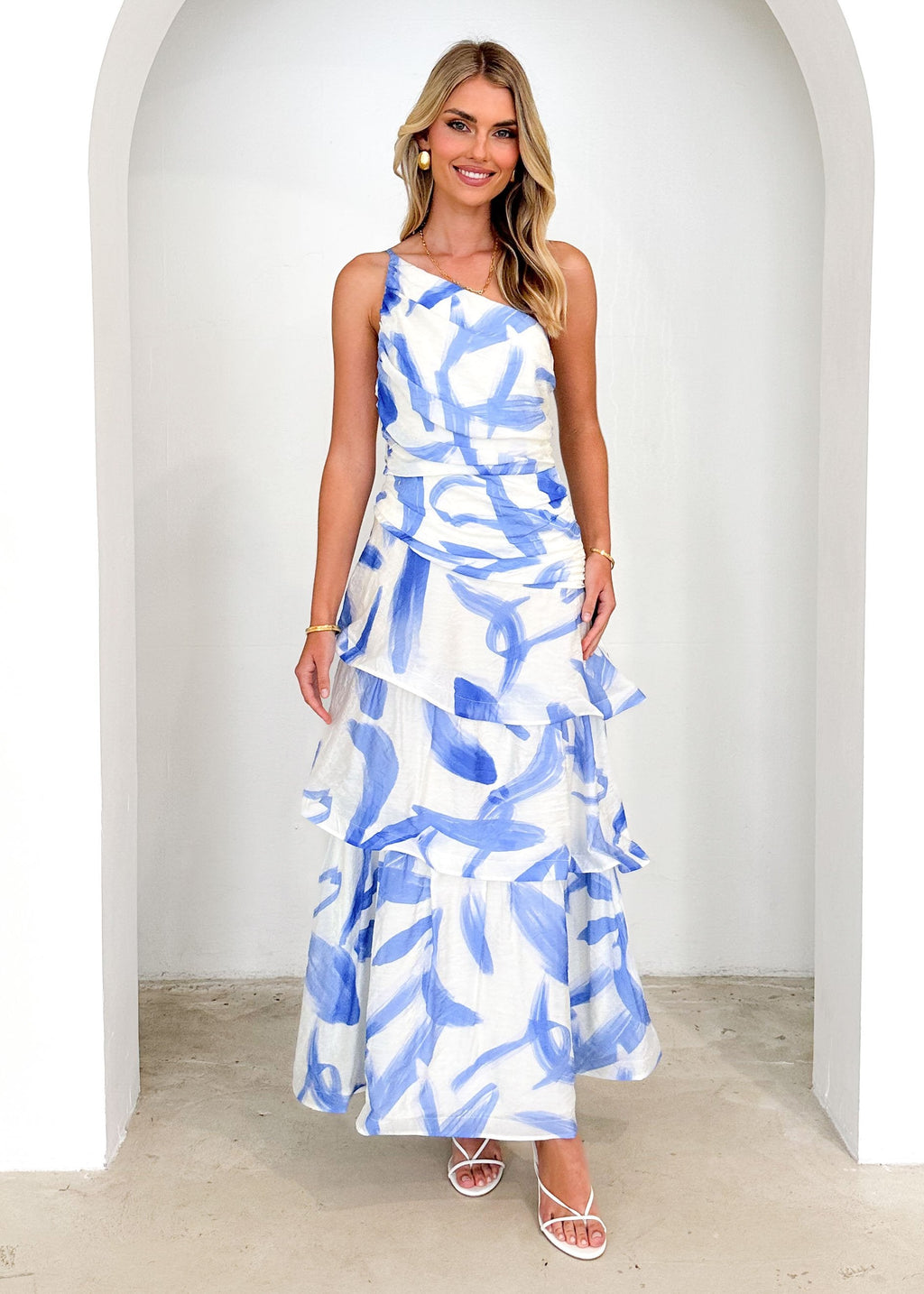 Aspra One Shoulder Midi Dress - Blue Splash  GEMMACHIC