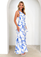 Aspra One Shoulder Midi Dress - Blue Splash  GEMMACHIC