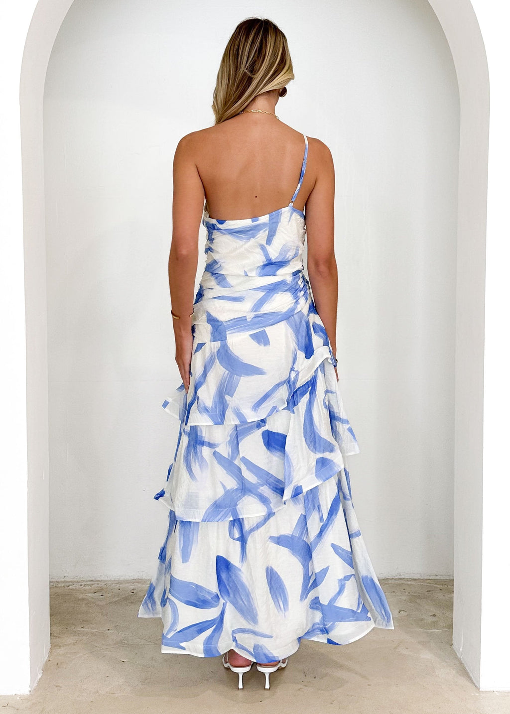 Aspra One Shoulder Midi Dress - Blue Splash  GEMMACHIC