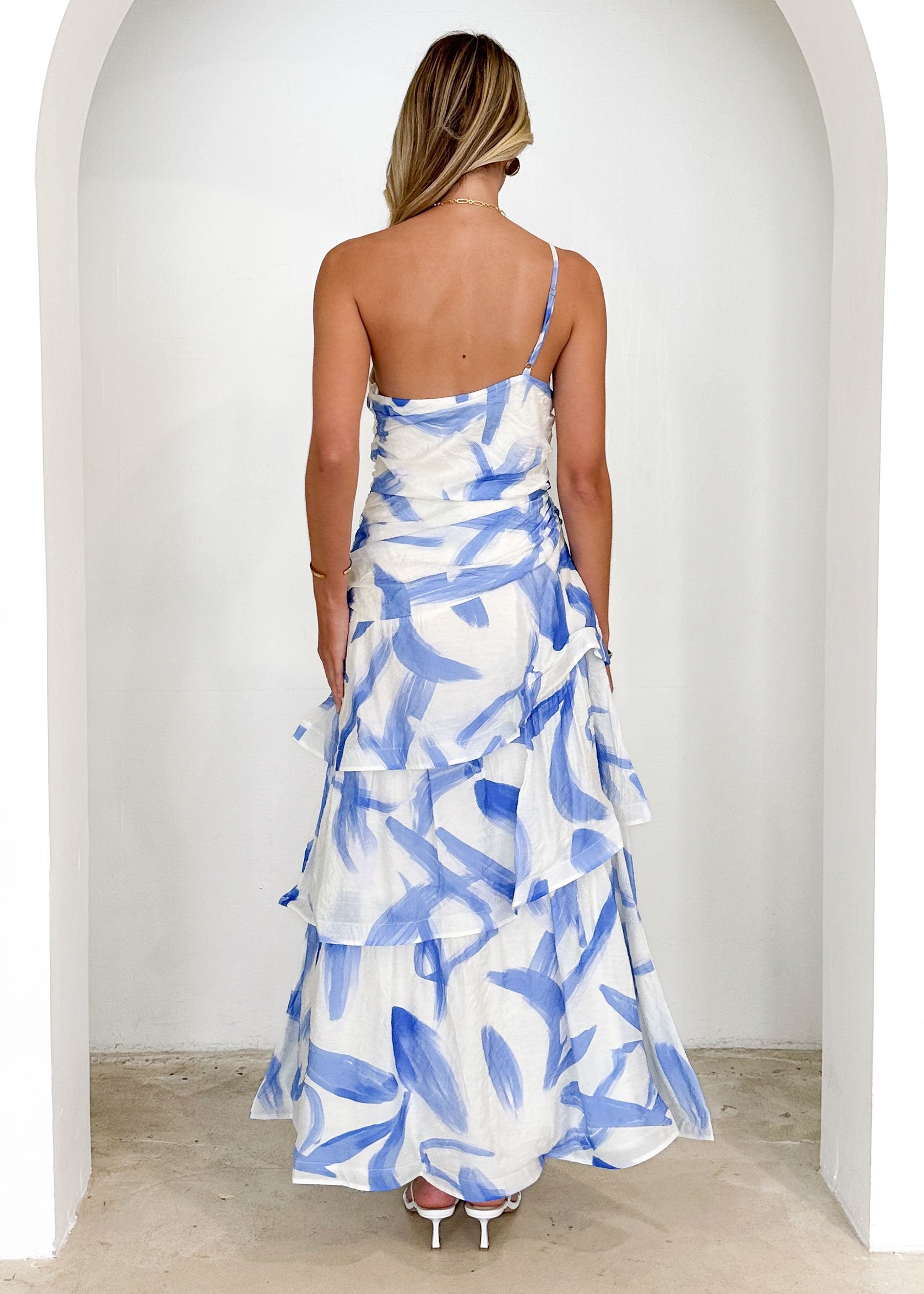 Aspra One Shoulder Midi Dress - Blue Splash  GEMMACHIC