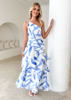 Aspra One Shoulder Midi Dress - Blue Splash  GEMMACHIC