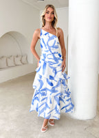 Aspra One Shoulder Midi Dress - Blue Splash  GEMMACHIC