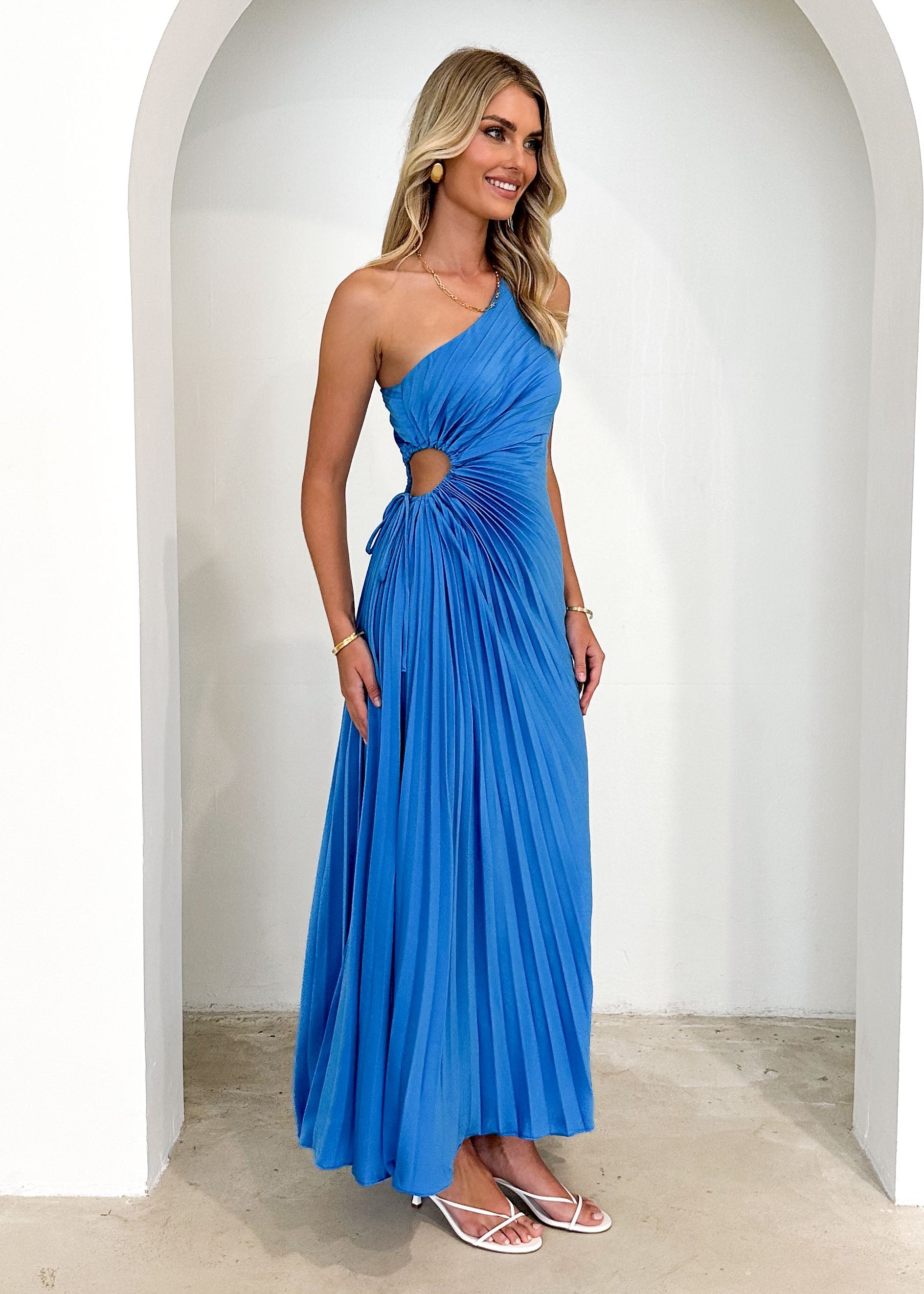 Corinne One Shoulder Midi Dress - Blue  GEMMACHIC