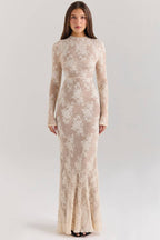 ISOLINE Peach Lace Maxi Dress  Gemma Chic