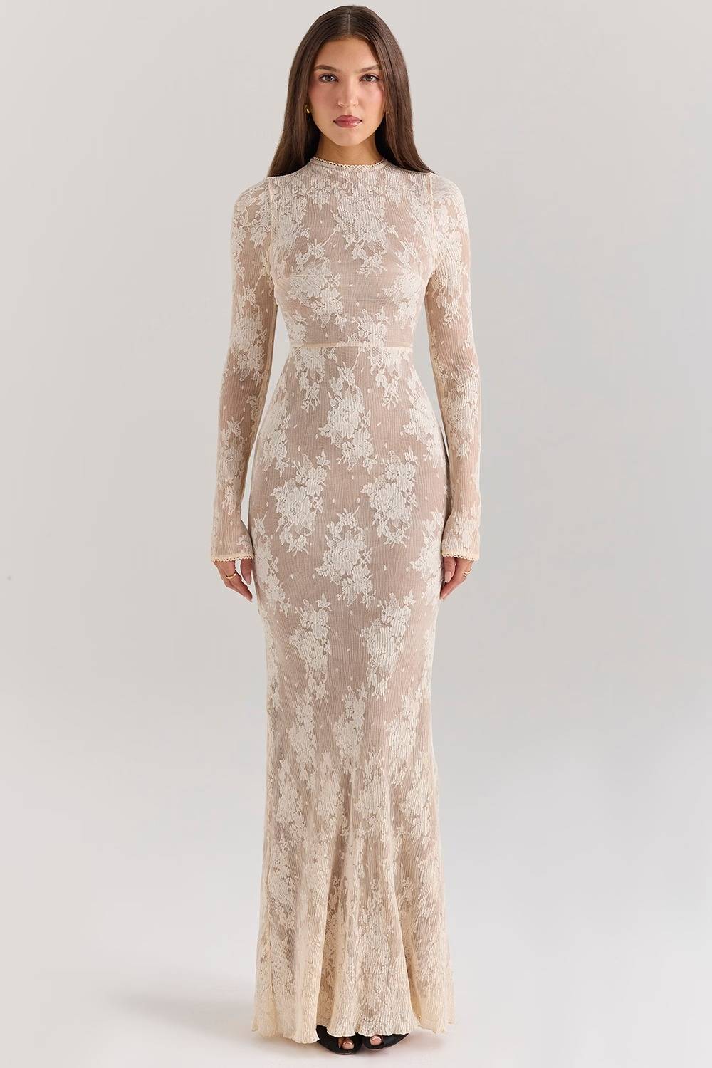 ISOLINE Peach Lace Maxi Dress  Gemma Chic