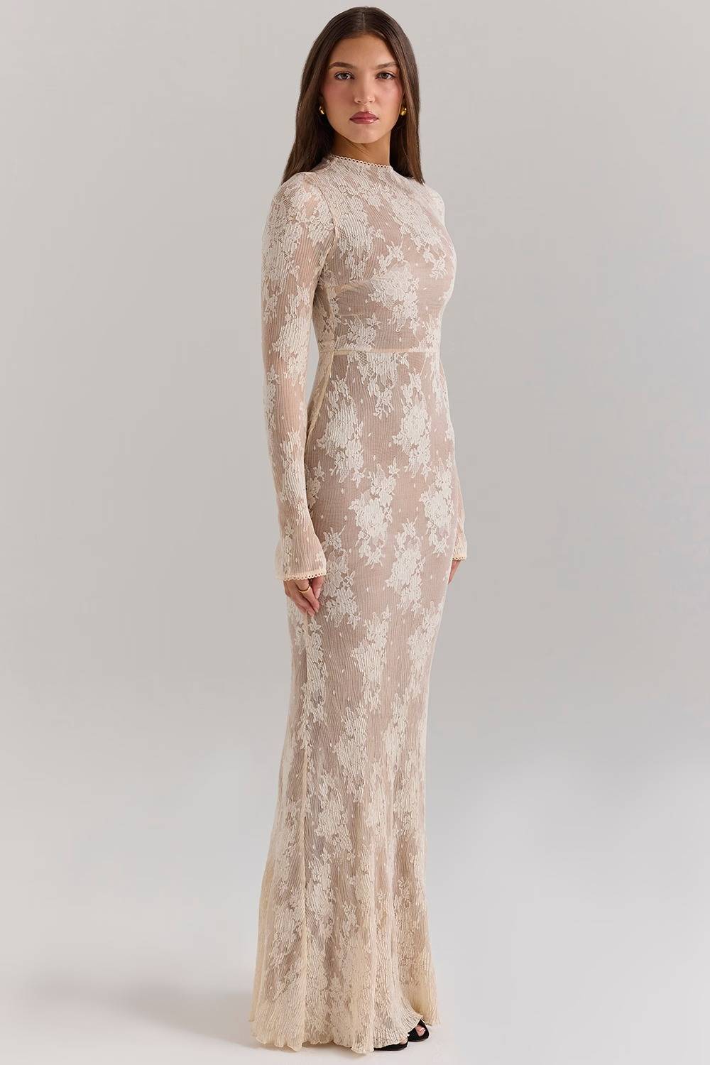 ISOLINE Peach Lace Maxi Dress  Gemma Chic