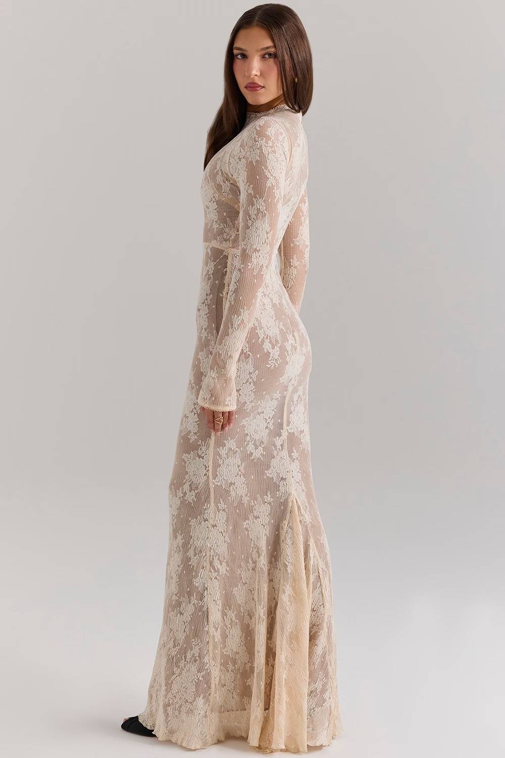 ISOLINE Peach Lace Maxi Dress  Gemma Chic