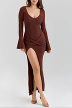 Khrysta_Chocolate_Brown_Draped_Summer_Knit_Maxi_Dress