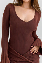 Khrysta Chocolate Brown Draped Summer Knit Maxi Dress  Gemma Chic