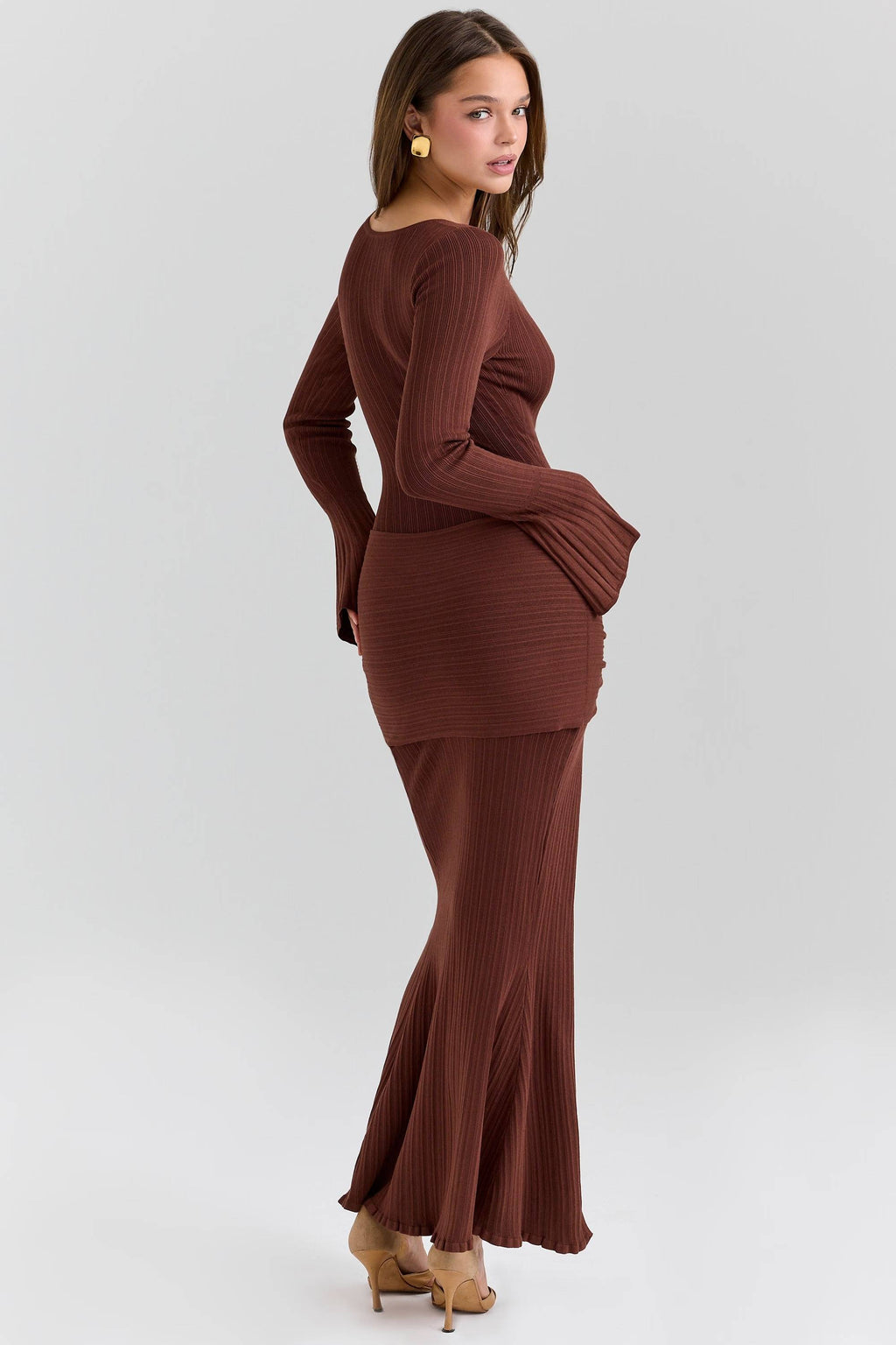 Khrysta Chocolate Brown Draped Summer Knit Maxi Dress  Gemma Chic